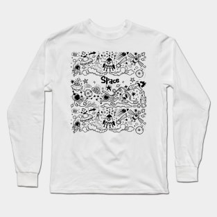 funny space doodles black and white Long Sleeve T-Shirt